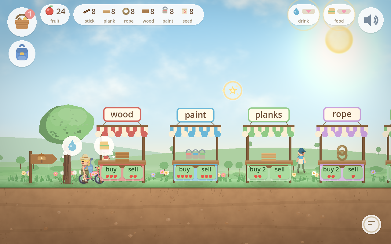 Market stalls with buy and sell buttons